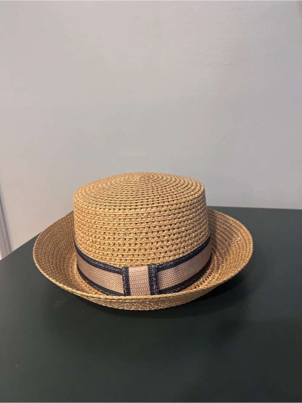 Dior Straw Boater Hat in Natural with Navy Trim